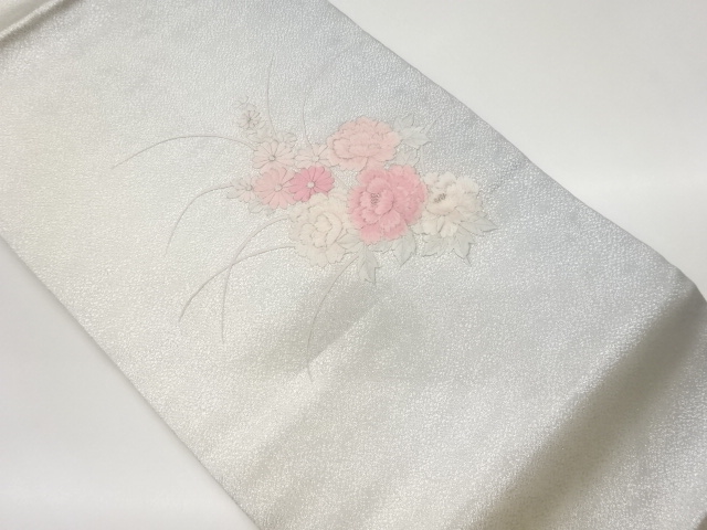 菊に牡丹模様刺繍名古屋帯